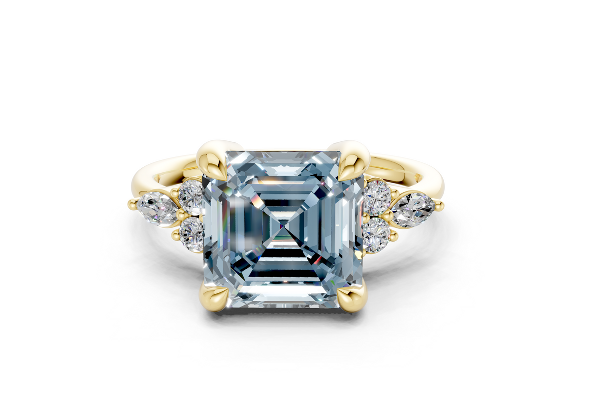 Lyra Blue Diamond Accent Asscher Cut 2.3mm Engagement Ring