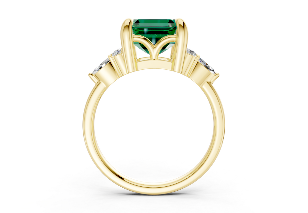 Lyra Emerald Gemstone Accent Asscher Cut 2mm Engagement Ring