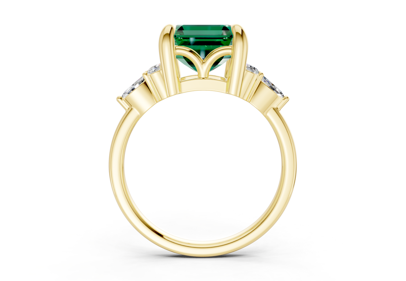 Lyra Emerald Gemstone Accent Asscher Cut 2.3mm Engagement Ring