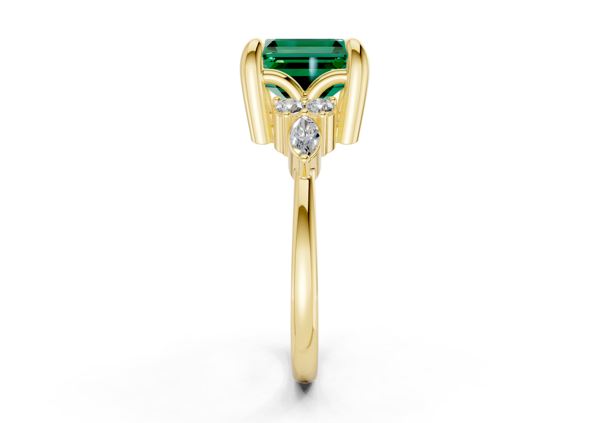 Lyra Emerald Gemstone Accent Asscher Cut 2.3mm Engagement Ring