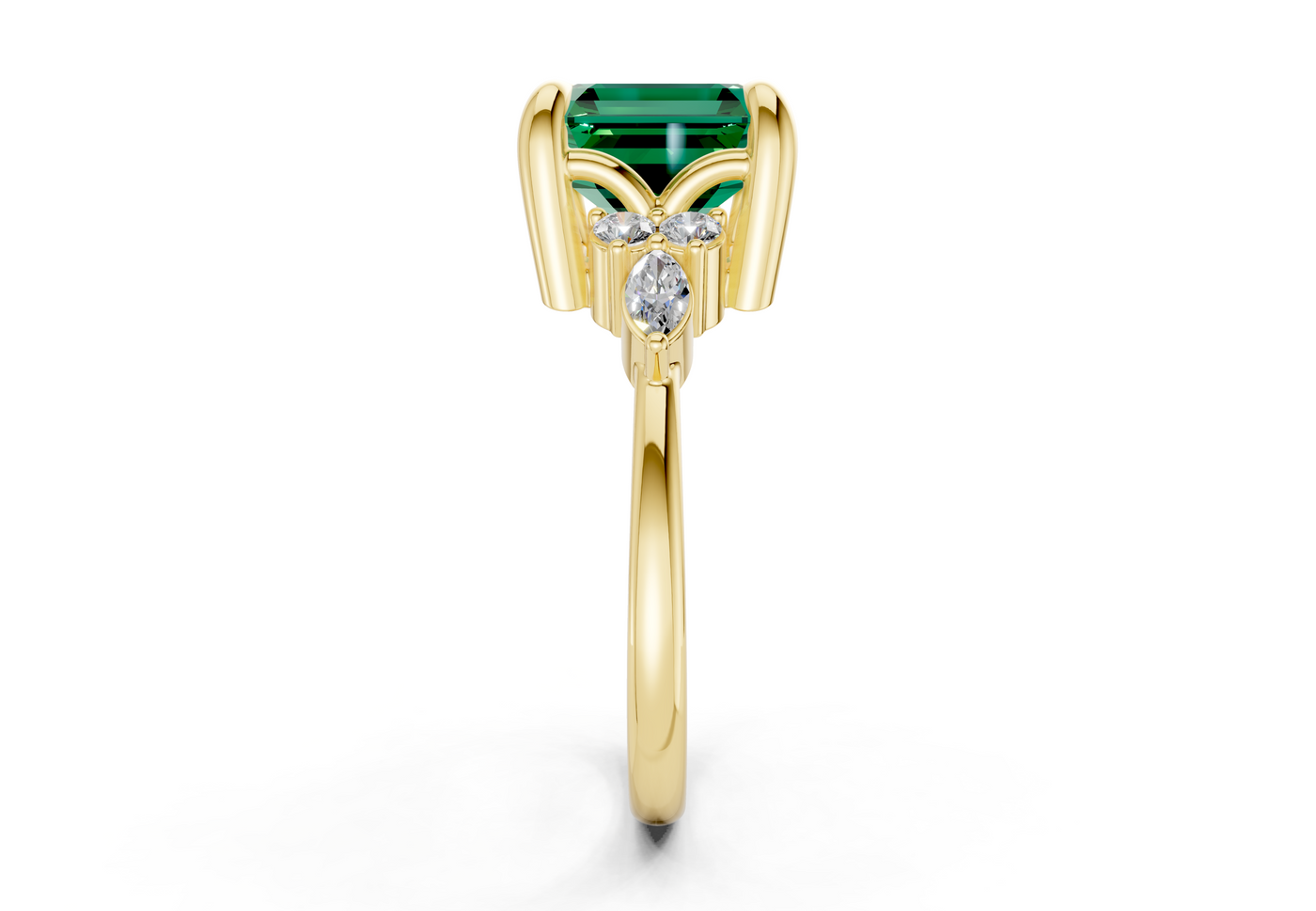 Lyra Emerald Gemstone Accent Asscher Cut 1.8mm Engagement Ring