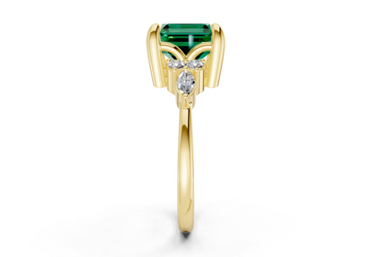 Lyra Emerald Gemstone Accent Asscher Cut 1.8mm Engagement Ring
