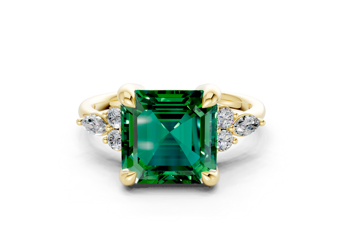 Lyra Emerald Gemstone Accent Asscher Cut 2mm Engagement Ring