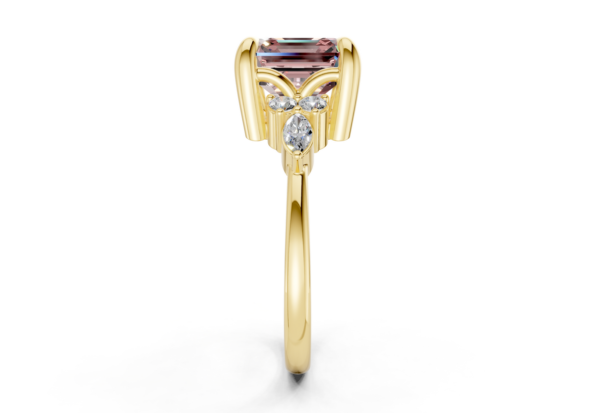 Lyra Pink Diamond Accent Asscher Cut 2mm Engagement Ring