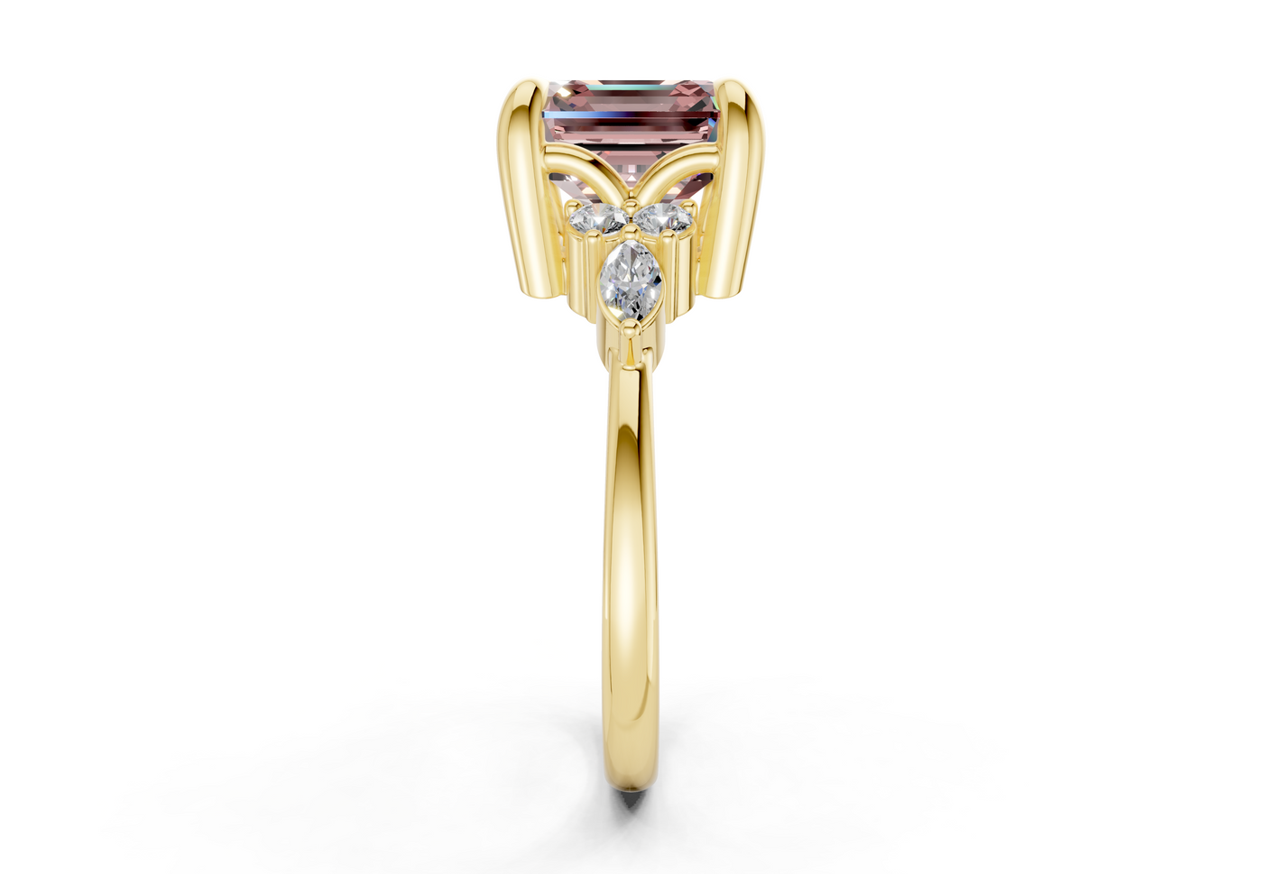 Lyra Pink Diamond Accent Asscher Cut 1.8mm Engagement Ring