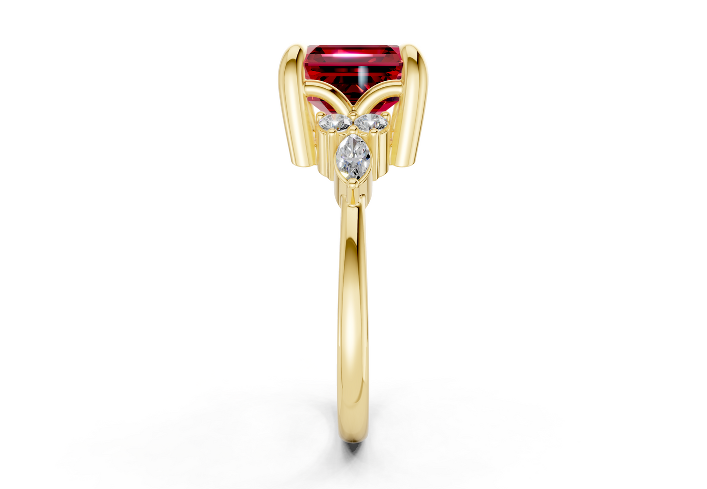 Lyra Ruby Gemstone Accent Asscher Cut 2mm Engagement Ring