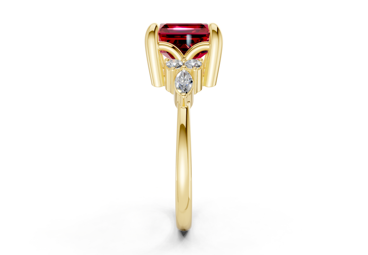 Lyra Ruby Gemstone Accent Asscher Cut 2.3mm Engagement Ring