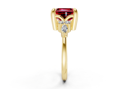 Lyra Ruby Gemstone Accent Asscher Cut 1.8mm Engagement Ring