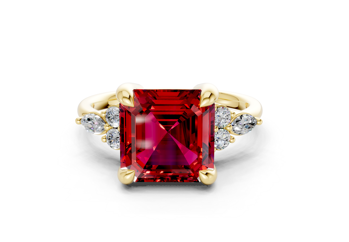 Lyra Ruby Gemstone Accent Asscher Cut 2.3mm Engagement Ring