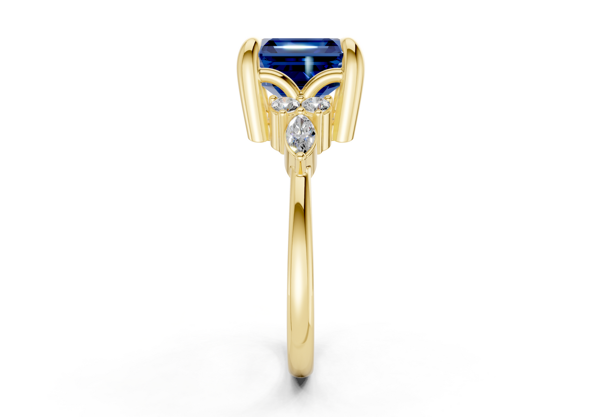 Lyra Sapphire Gemstone Accent Asscher Cut 2mm Engagement Ring