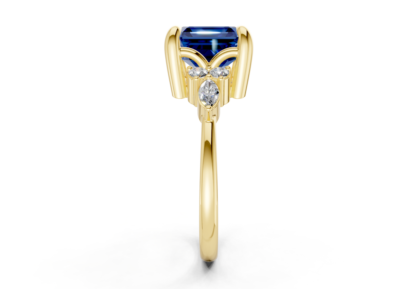 Lyra Sapphire Gemstone Accent Asscher Cut 1.8mm Engagement Ring