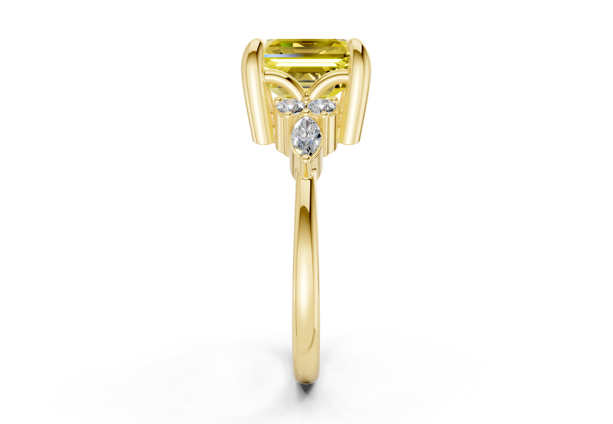 Lyra Yellow Diamond Accent Asscher Cut 2mm Engagement Ring