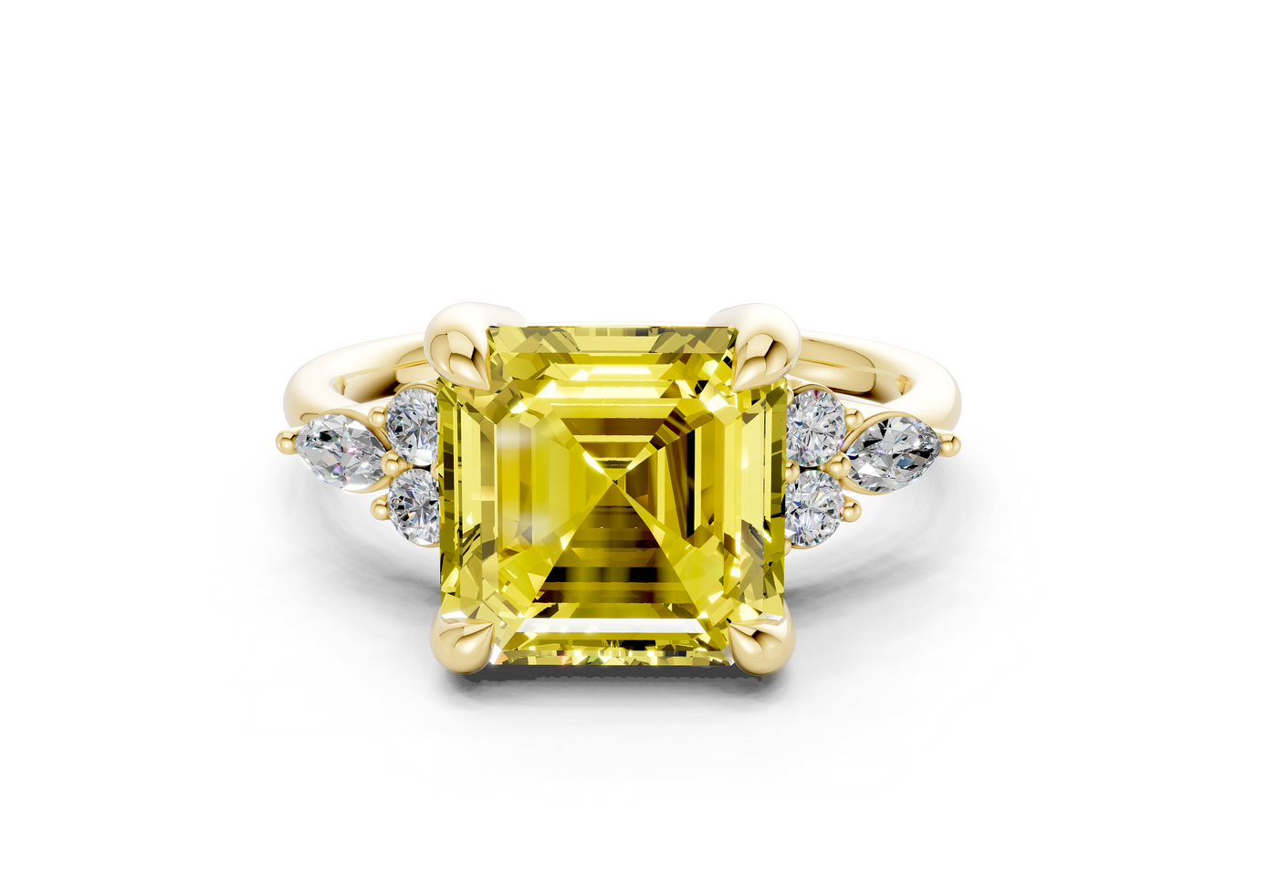 Lyra Yellow Diamond Accent Asscher Cut 1.8mm Engagement Ring