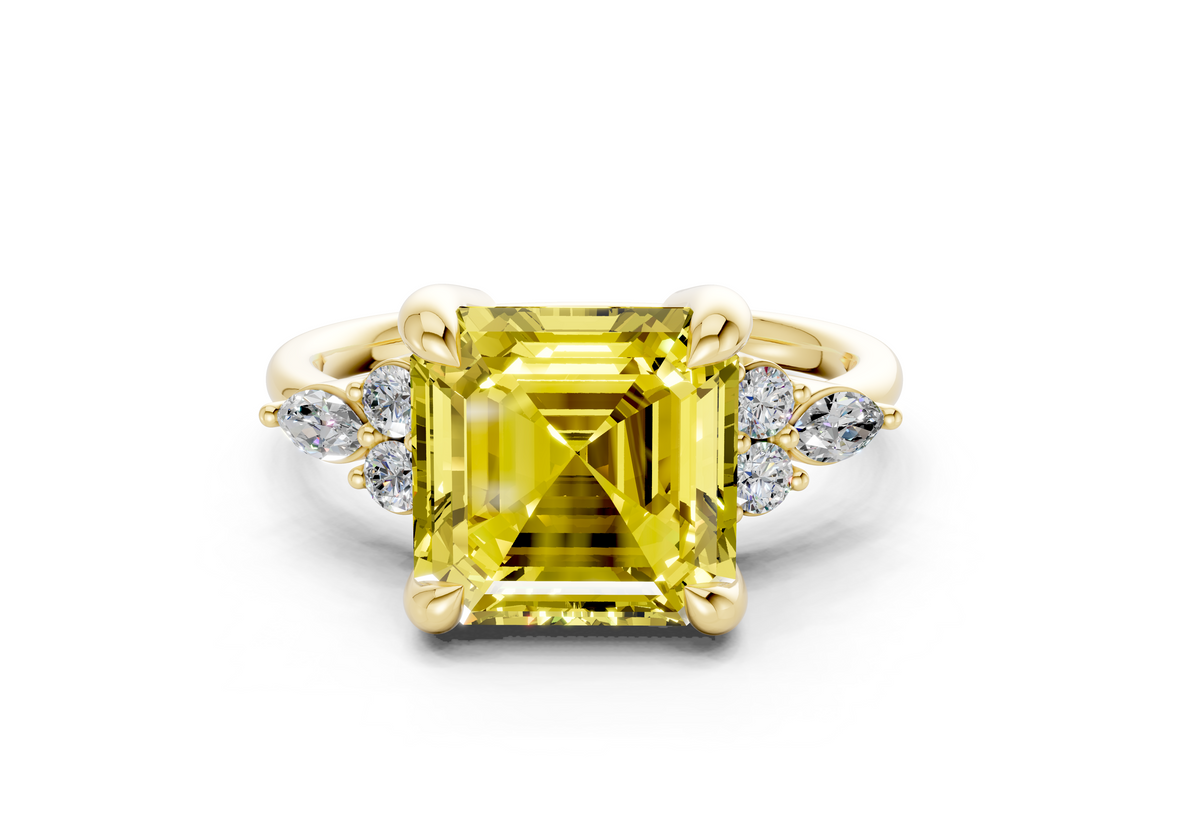 Lyra Yellow Diamond Accent Asscher Cut 2.3mm Engagement Ring