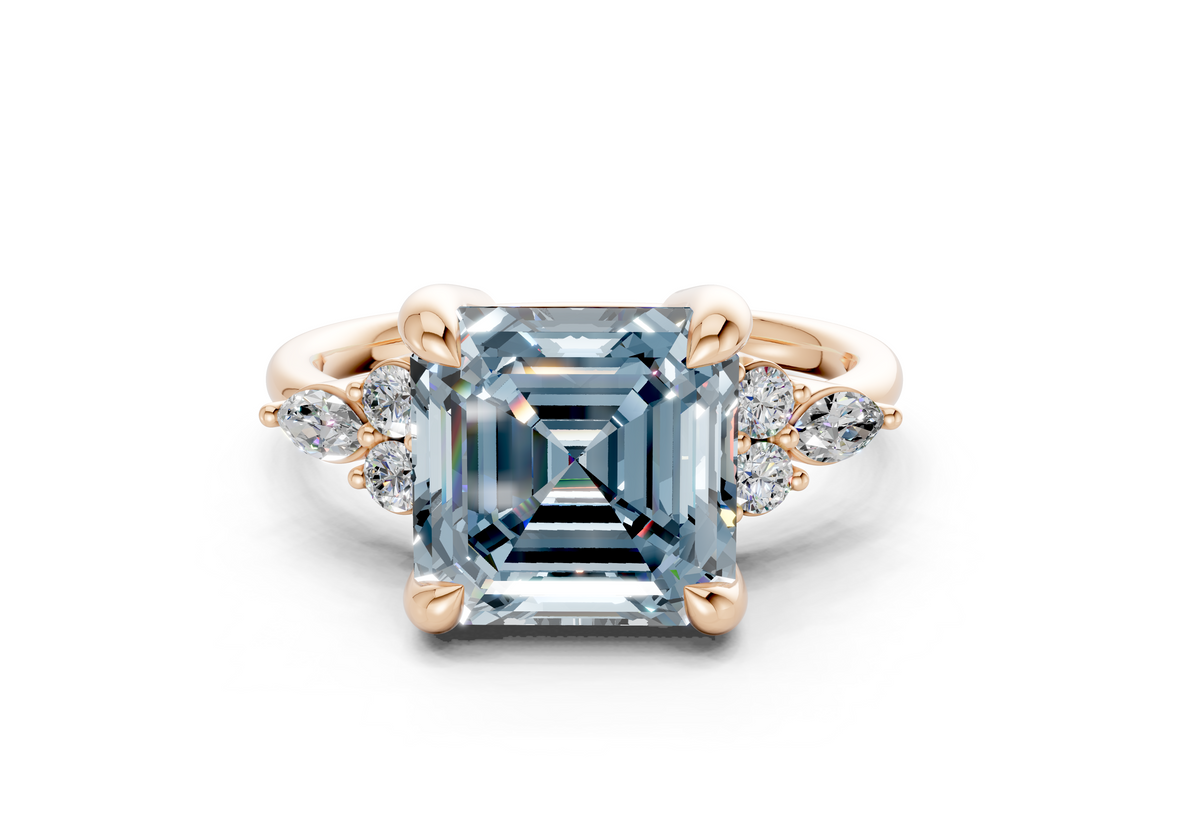 Lyra Blue Diamond Accent Asscher Cut 2mm Engagement Ring