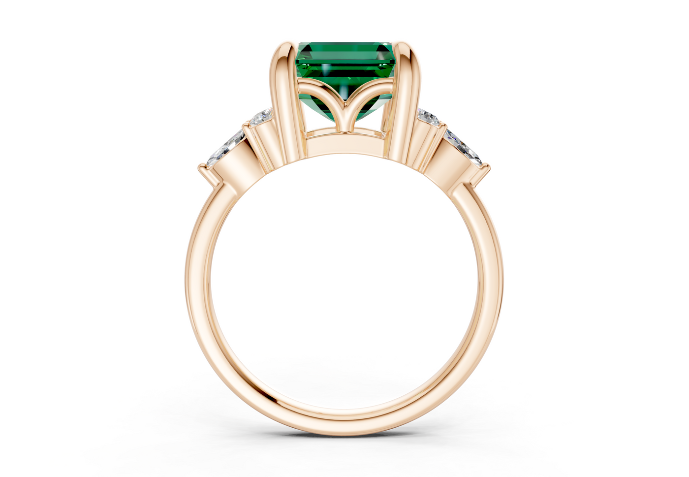 Lyra Emerald Gemstone Accent Asscher Cut 2mm Engagement Ring