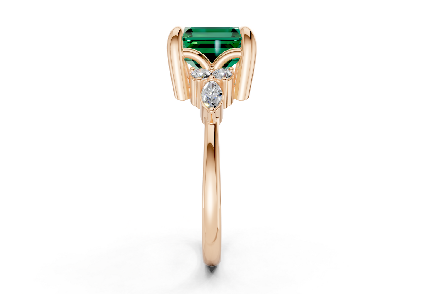 Lyra Emerald Gemstone Accent Asscher Cut 1.8mm Engagement Ring