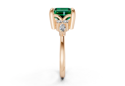 Lyra Emerald Gemstone Accent Asscher Cut 1.8mm Engagement Ring