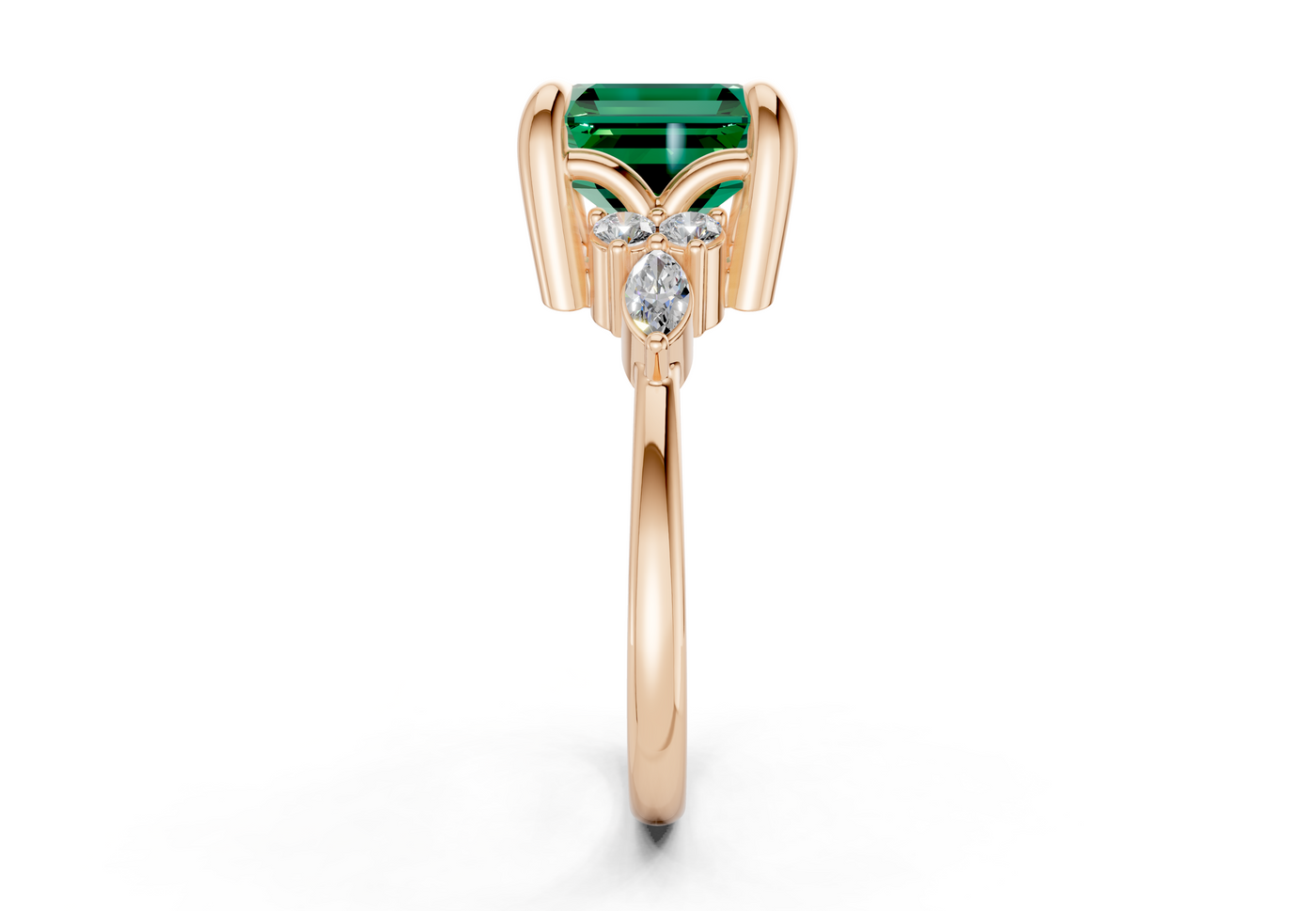 Lyra Emerald Gemstone Accent Asscher Cut 2.3mm Engagement Ring