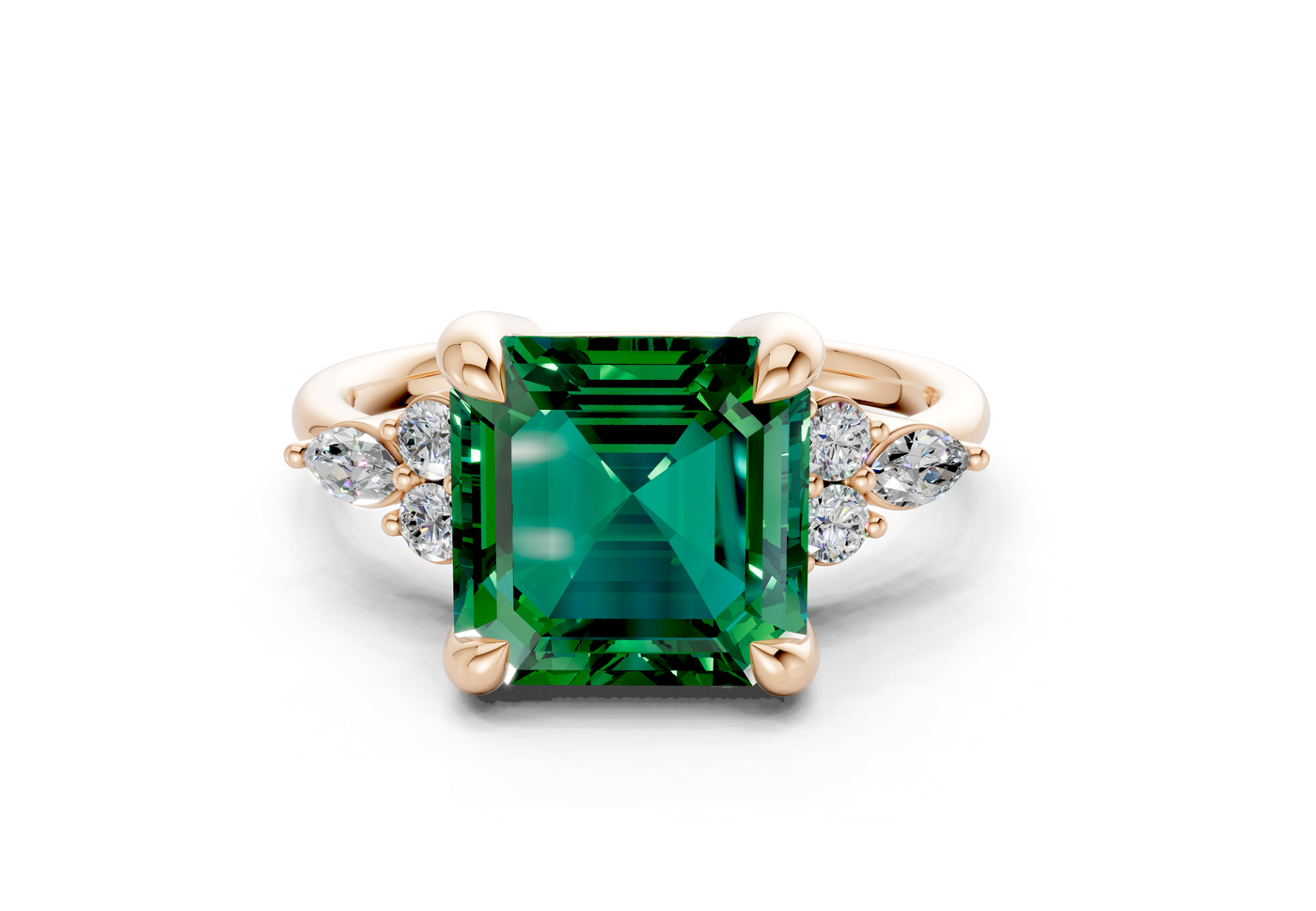Lyra Emerald Gemstone Accent Asscher Cut 1.8mm Engagement Ring