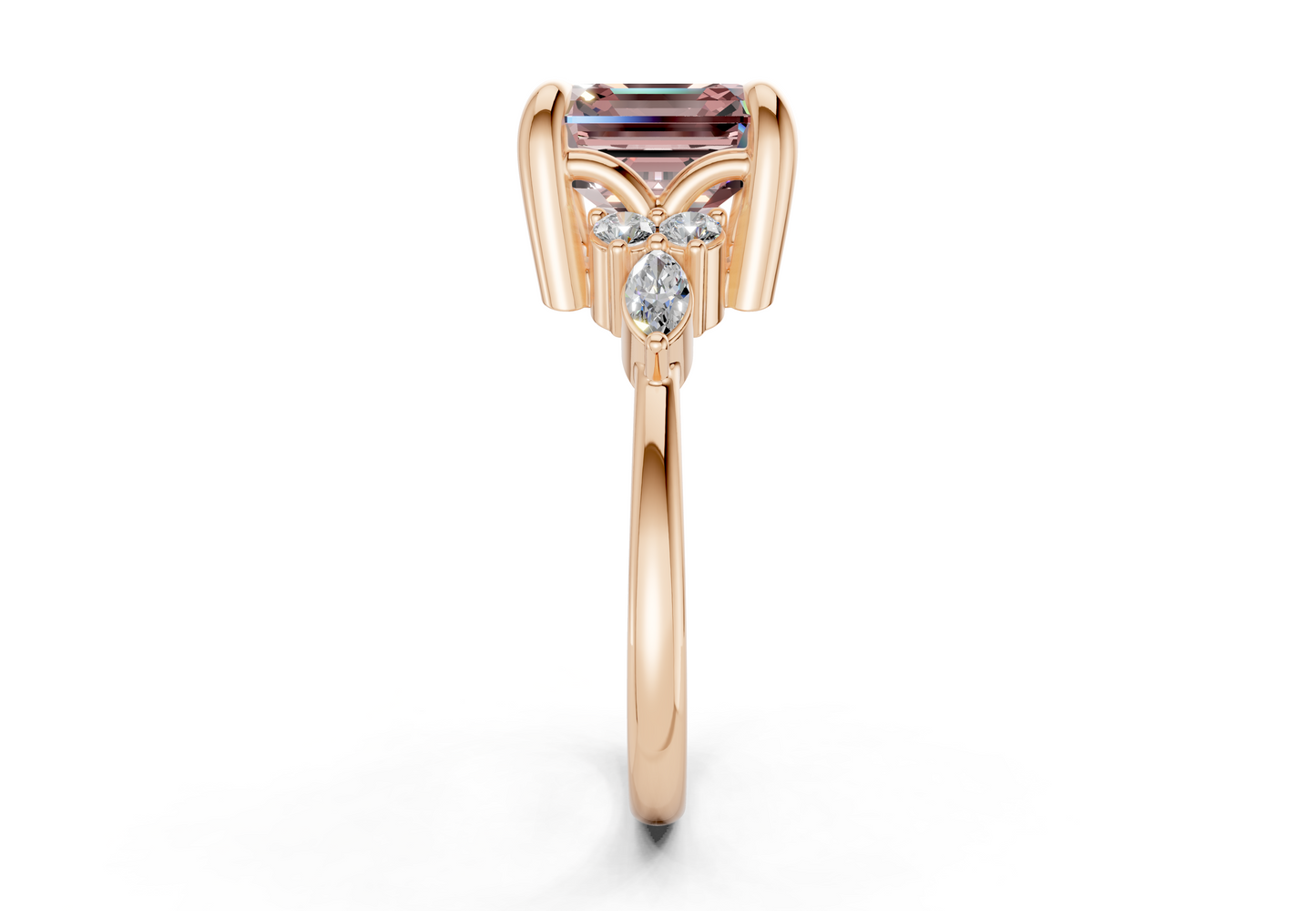 Lyra Pink Diamond Accent Asscher Cut 2mm Engagement Ring