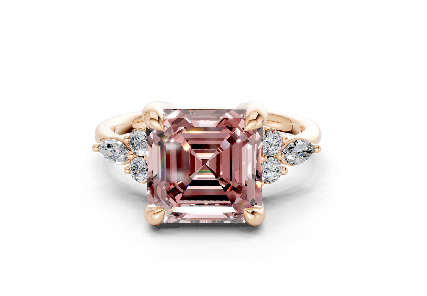 Lyra Pink Diamond Accent Asscher Cut 2.3mm Engagement Ring