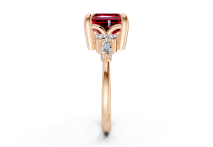 Lyra Ruby Gemstone Accent Asscher Cut 1.8mm Engagement Ring