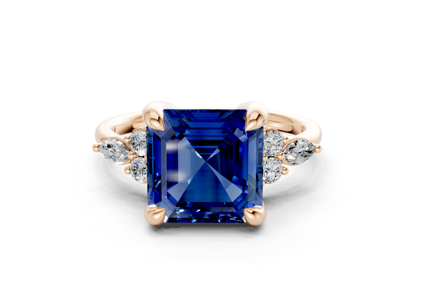 Lyra Sapphire Gemstone Accent Asscher Cut 2.3mm Engagement Ring