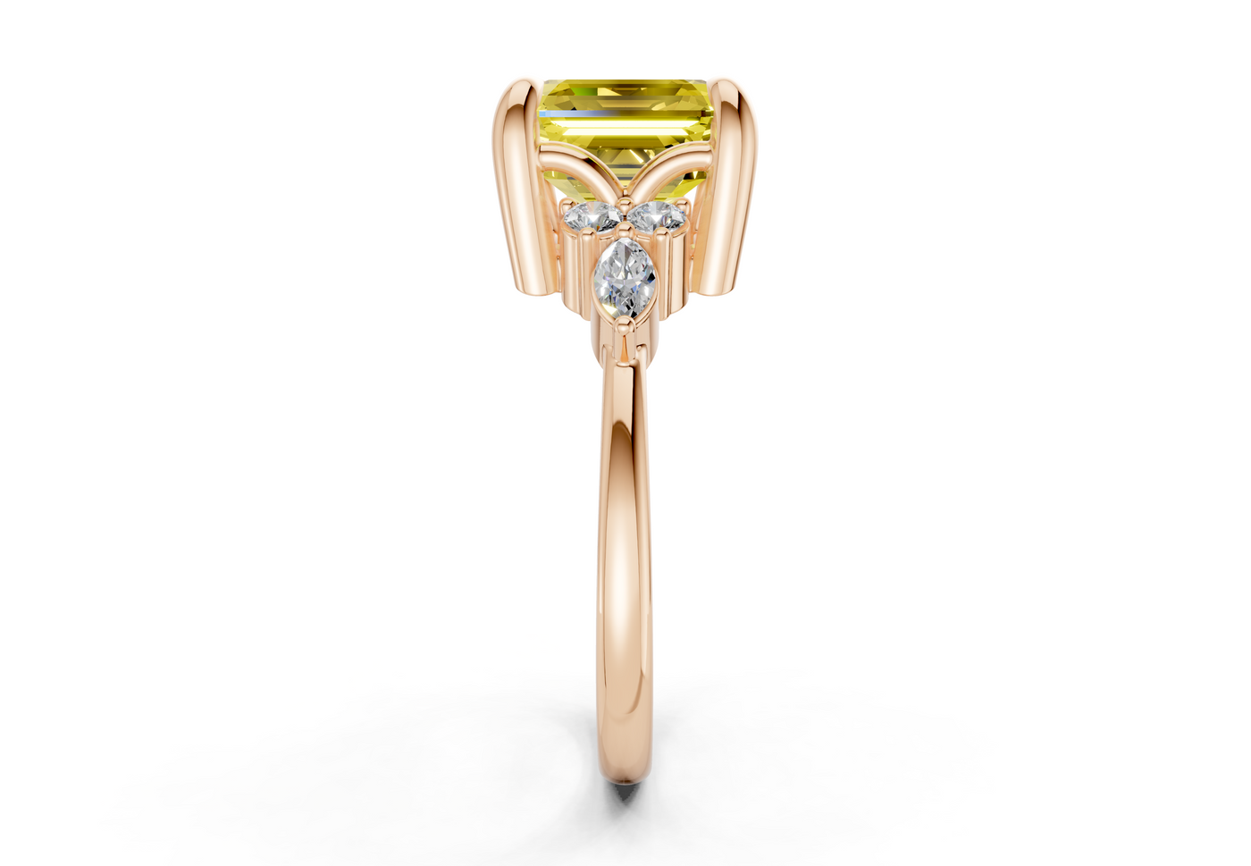 Lyra Yellow Diamond Accent Asscher Cut 2.3mm Engagement Ring