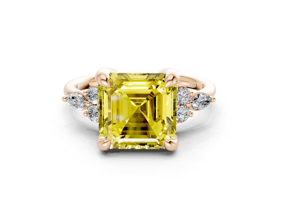 Lyra Yellow Diamond Accent Asscher Cut 2mm Engagement Ring