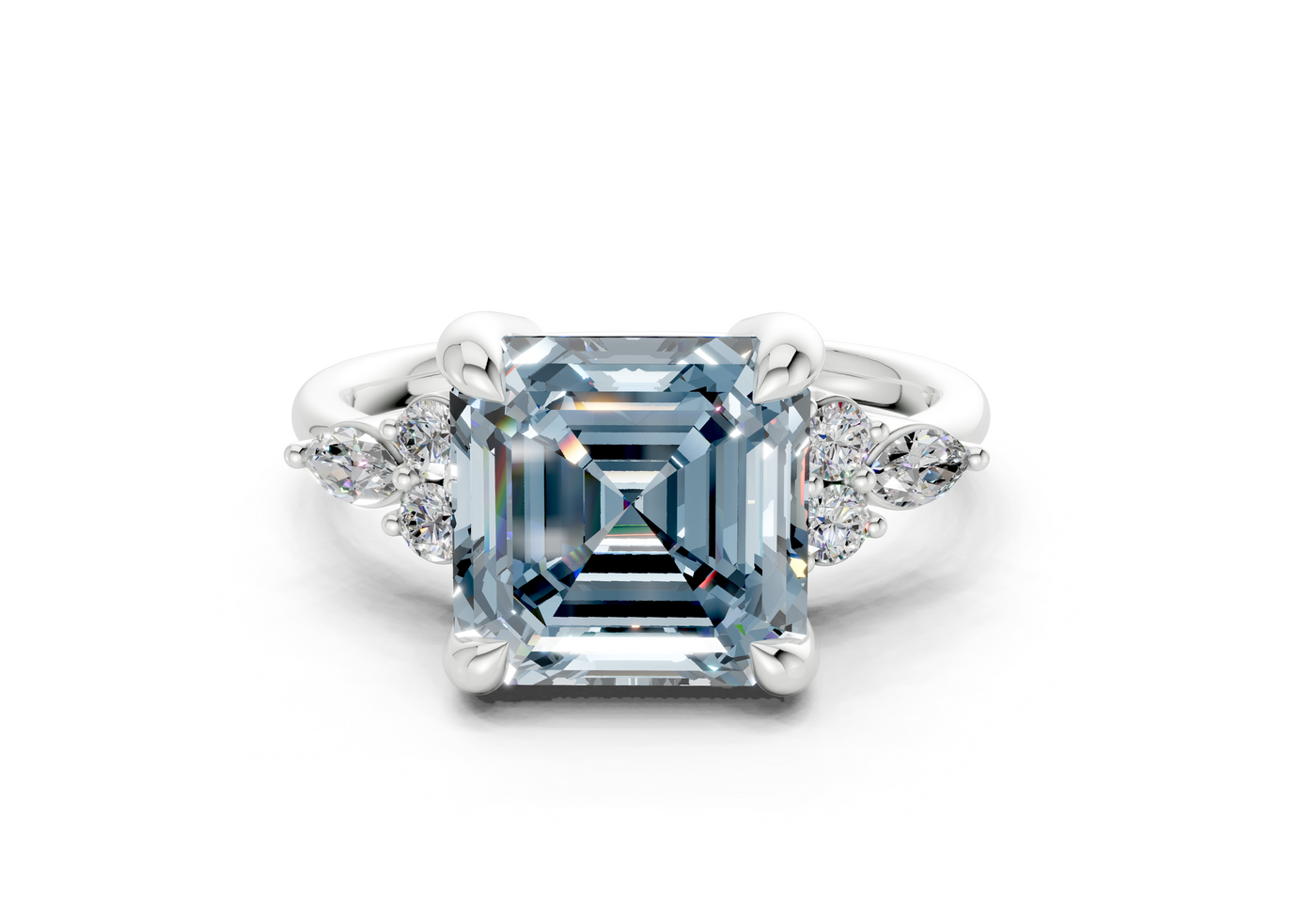 Lyra Blue Diamond Accent Asscher Cut 2mm Engagement Ring