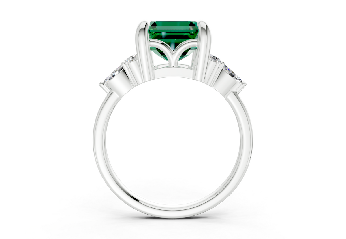 Lyra Emerald Gemstone Accent Asscher Cut 2mm Engagement Ring