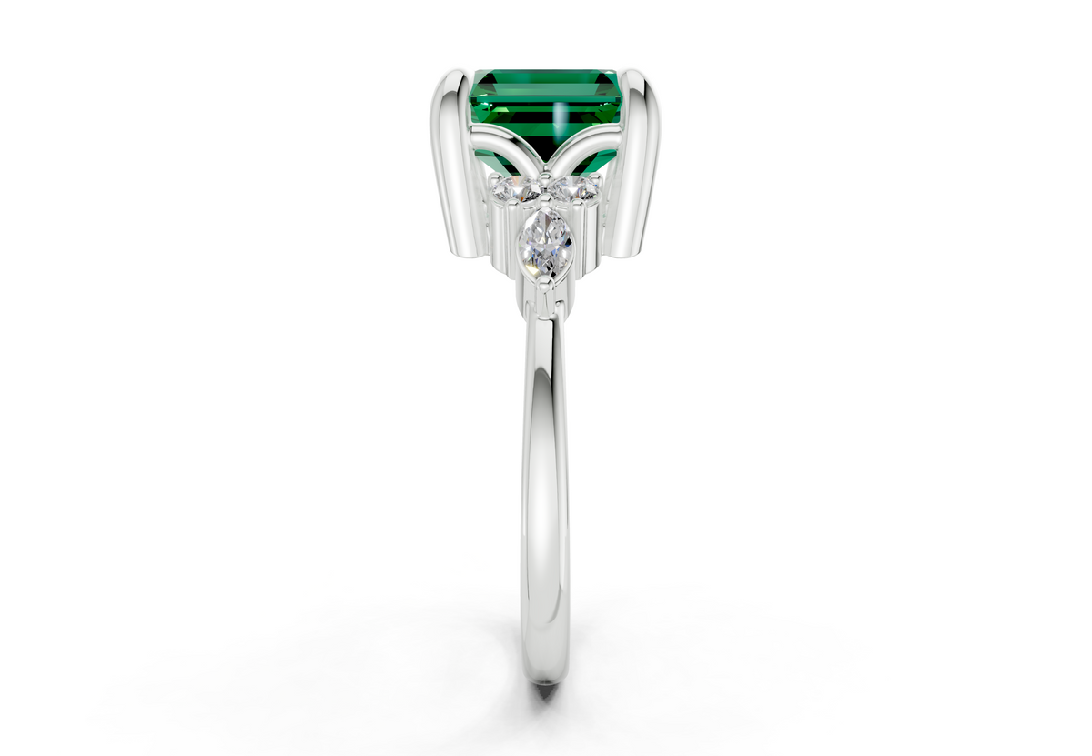 Lyra Emerald Gemstone Accent Asscher Cut 1.8mm Engagement Ring