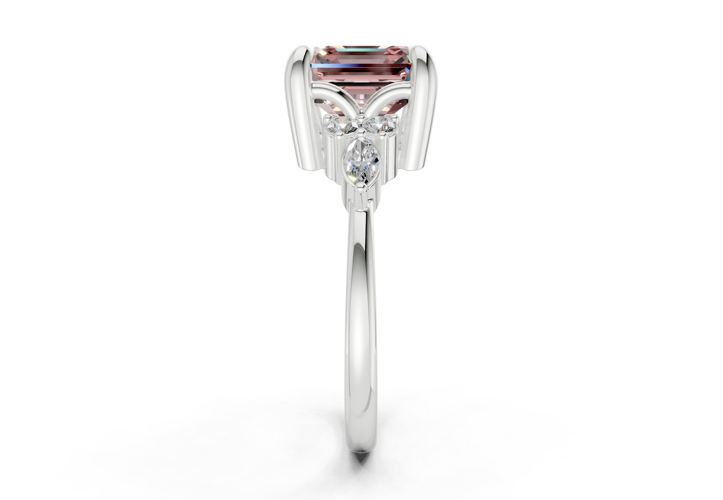 Lyra Pink Diamond Accent Asscher Cut 2mm Engagement Ring