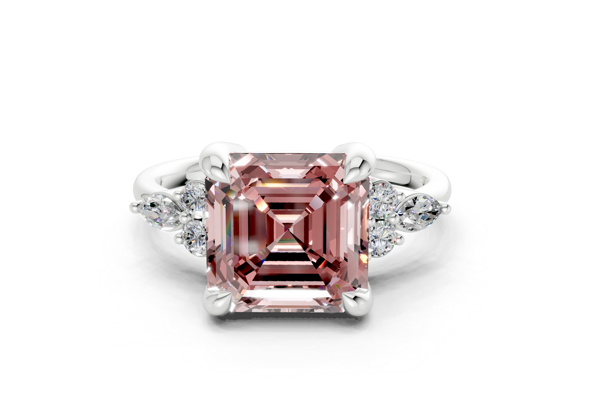 Lyra Pink Diamond Accent Asscher Cut 2mm Engagement Ring