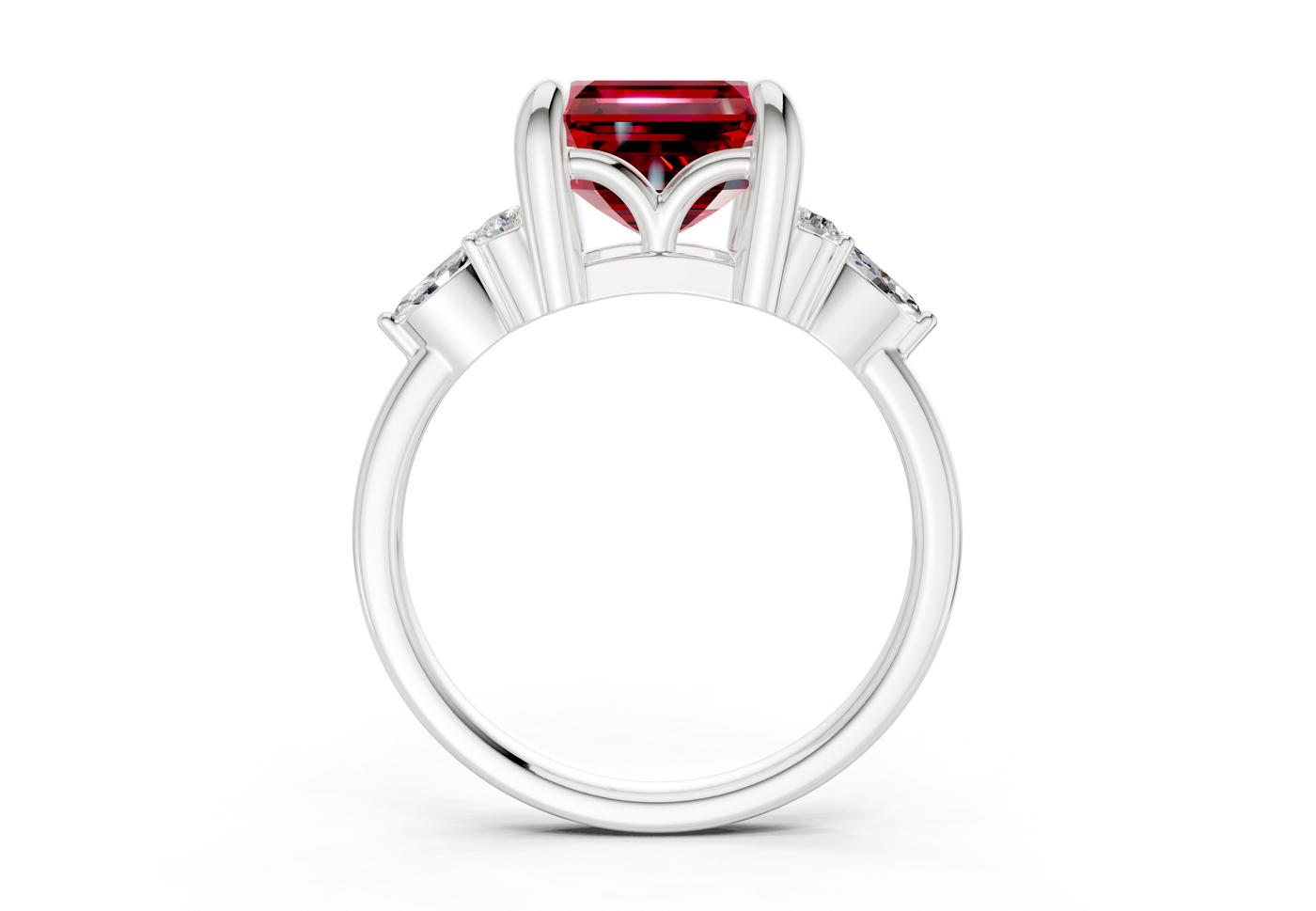 Lyra Ruby Gemstone Accent Asscher Cut 2mm Engagement Ring