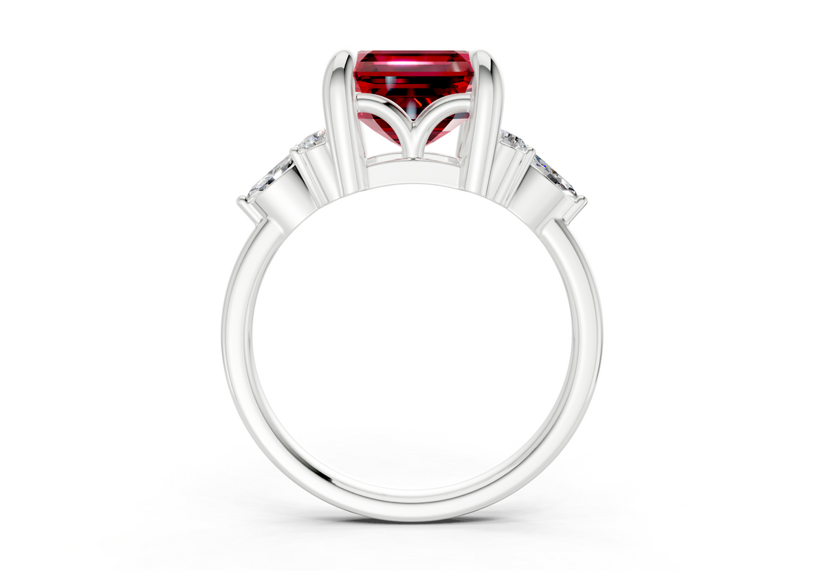 Lyra Ruby Gemstone Accent Asscher Cut 2.3mm Engagement Ring