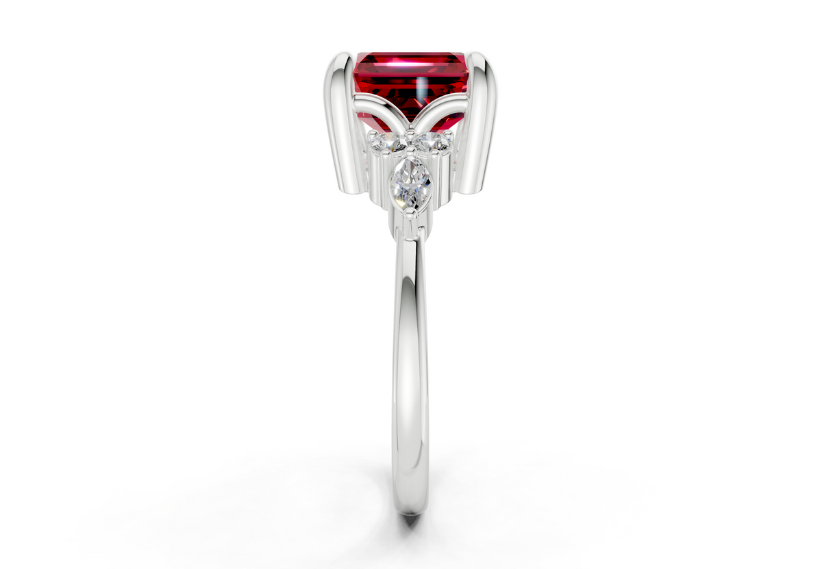 Lyra Ruby Gemstone Accent Asscher Cut 1.8mm Engagement Ring