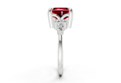 Lyra Ruby Gemstone Accent Asscher Cut 1.8mm Engagement Ring