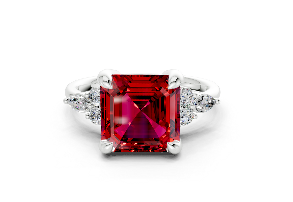 Lyra Ruby Gemstone Accent Asscher Cut 2mm Engagement Ring