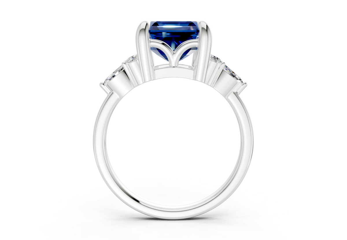 Lyra Sapphire Gemstone Accent Asscher Cut 1.8mm Engagement Ring