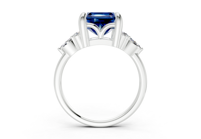 Lyra Sapphire Gemstone Accent Asscher Cut 1.8mm Engagement Ring