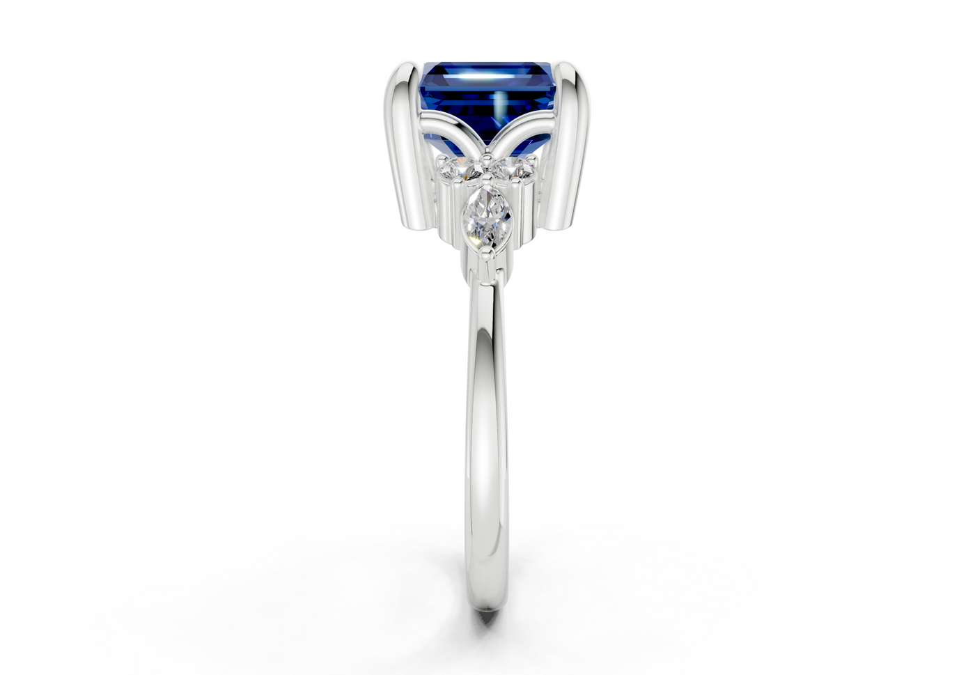 Lyra Sapphire Gemstone Accent Asscher Cut 2mm Engagement Ring