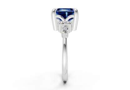 Lyra Sapphire Gemstone Accent Asscher Cut 1.8mm Engagement Ring