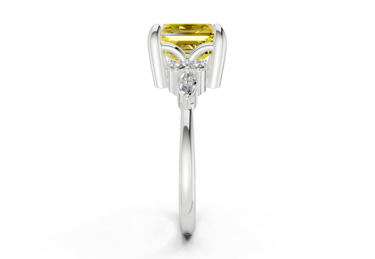 Lyra Yellow Diamond Accent Asscher Cut 1.8mm Engagement Ring
