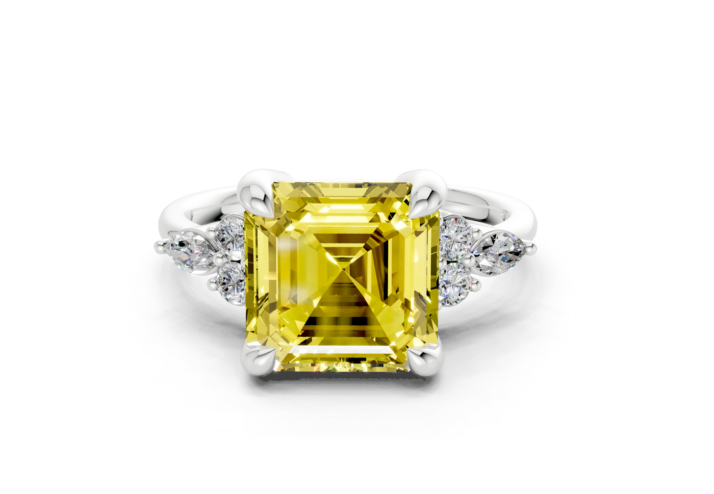 Lyra Yellow Diamond Accent Asscher Cut 2mm Engagement Ring