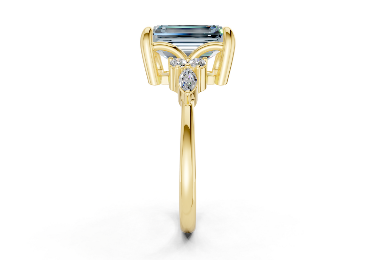 Lyra Blue Diamond Accent Emerald Cut 2mm Engagement Ring