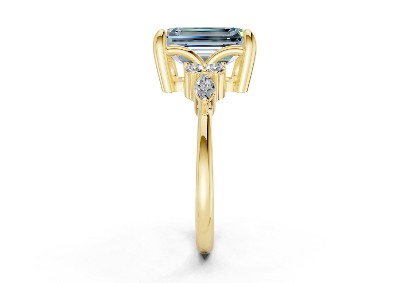 Lyra Blue Diamond Accent Emerald Cut 1.8mm Engagement Ring