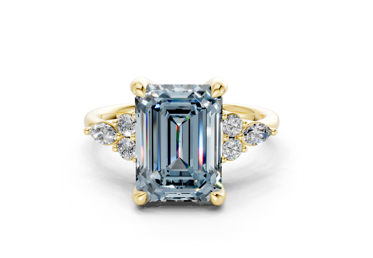 Lyra Blue Diamond Accent Emerald Cut 2.3mm Engagement Ring
