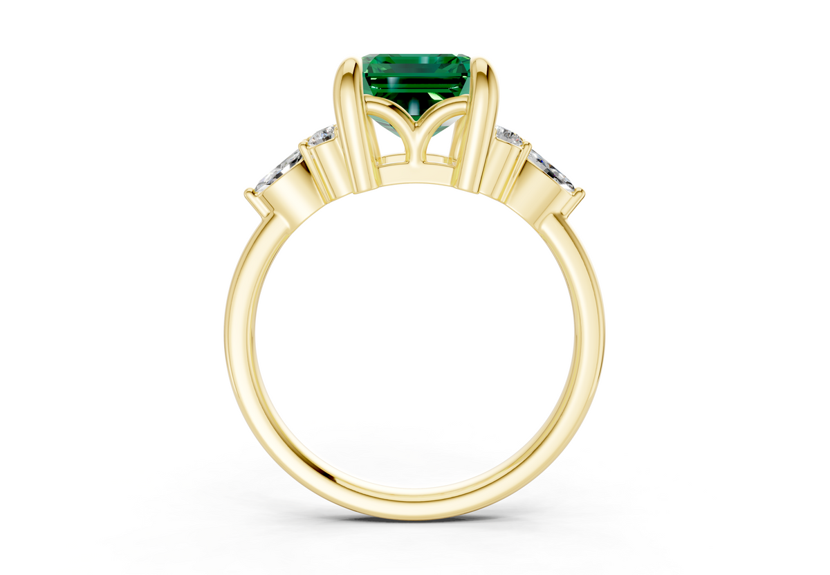 Lyra Emerald Gemstone Accent Emerald Cut 2.3mm Engagement Ring